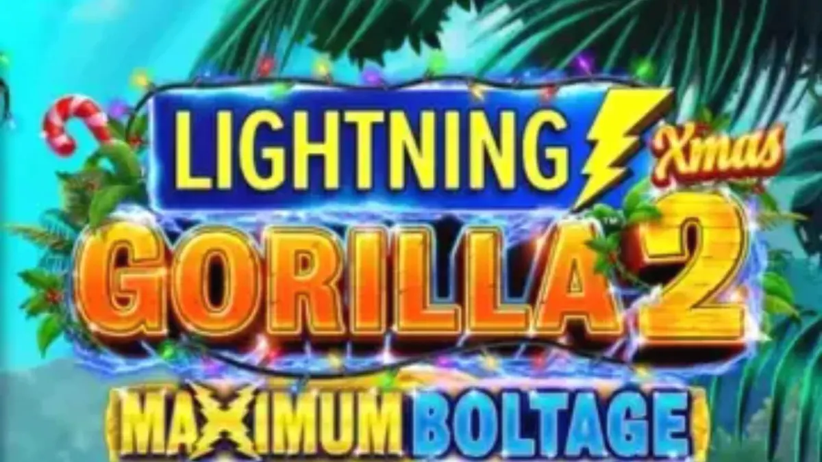Painel de jogo do slot Lightning Gorilla 2 Xmas com elementos tropicais e natalinos